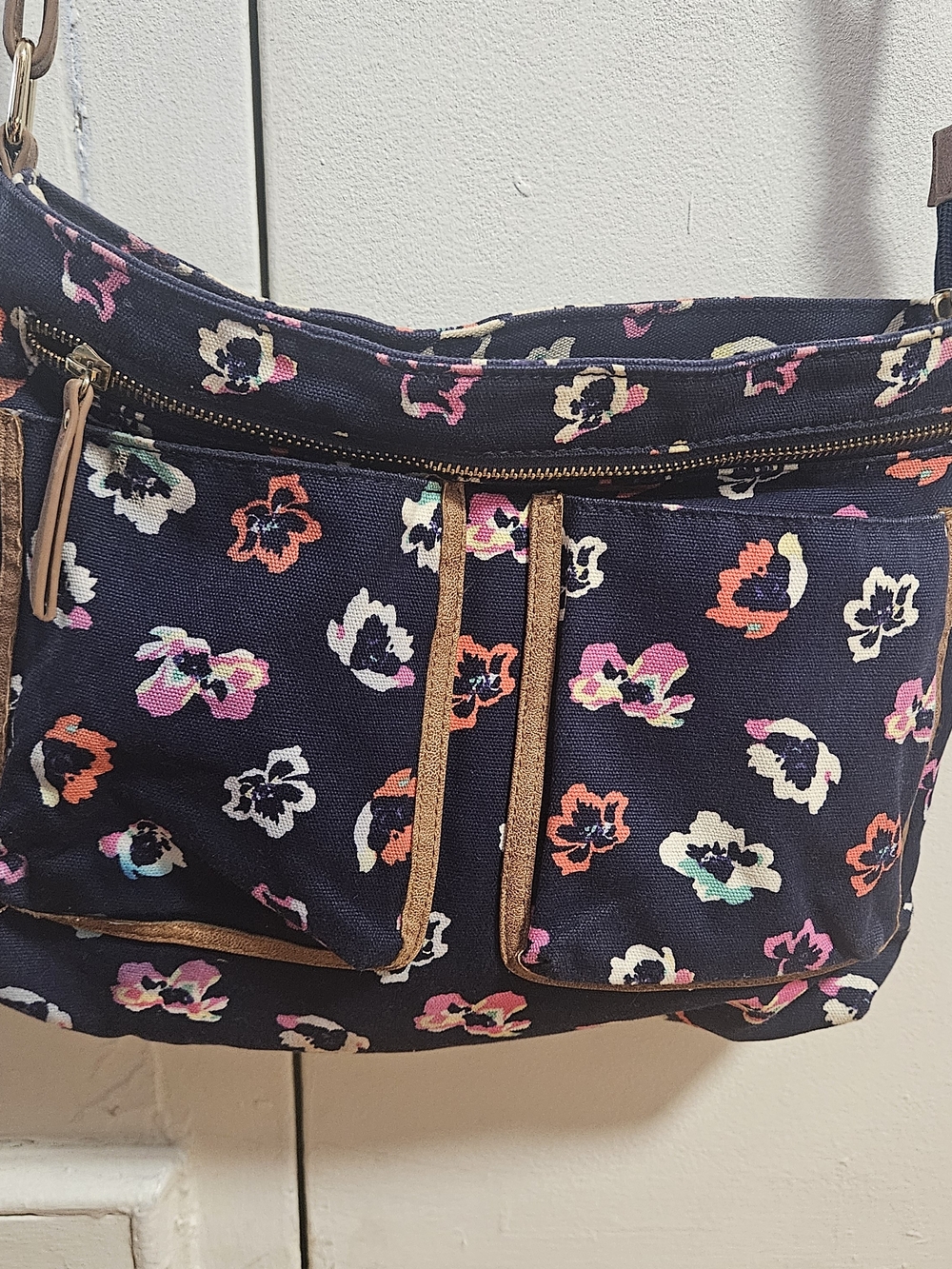 Mirona Floral Canvas Crossbody Bag - Navy